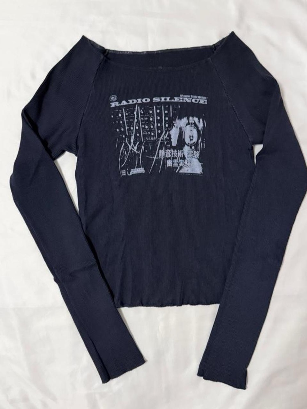 Brandy Melville off the shoulder radio silence girl navy Mayson top